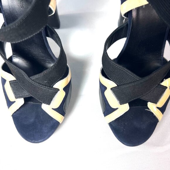 Balenciaga Black & Khaki Heels - size 37 ○ Labellov ○ Buy  BALENCIAGA Women\'s Suede & Leather Heels Peep Toe Sandals, Size 37, Black/Cream